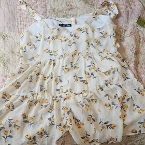 Nasty Gal Yellow and Brown Ruffled Tiered Sundress